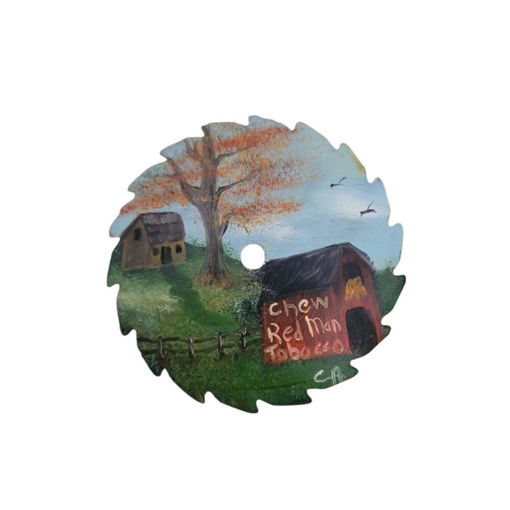 Beautiful Hand Painted 3" Decorative Saw Blade Magnet Rustic Tobacco